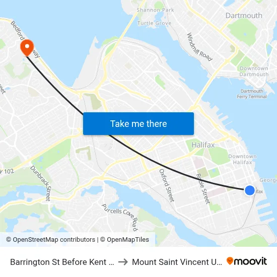 Barrington St Before Kent St (6112) to Mount Saint Vincent University map