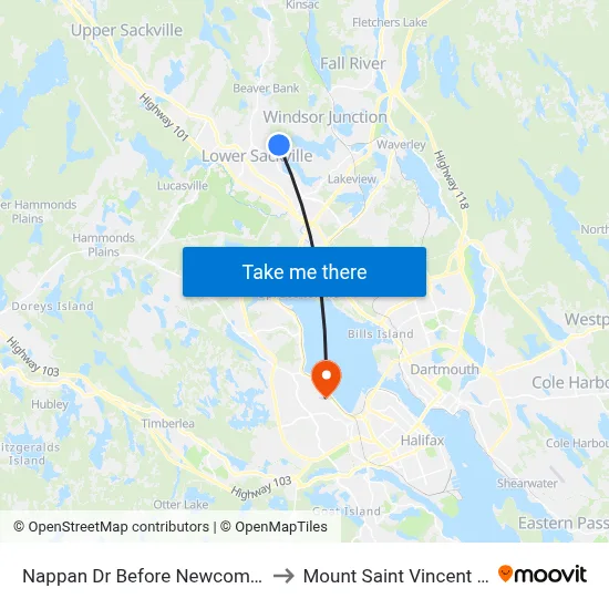 Nappan Dr Before Newcombe Dr (7288) to Mount Saint Vincent University map