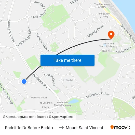 Radcliffe Dr Before Barkton Ln (8159) to Mount Saint Vincent University map