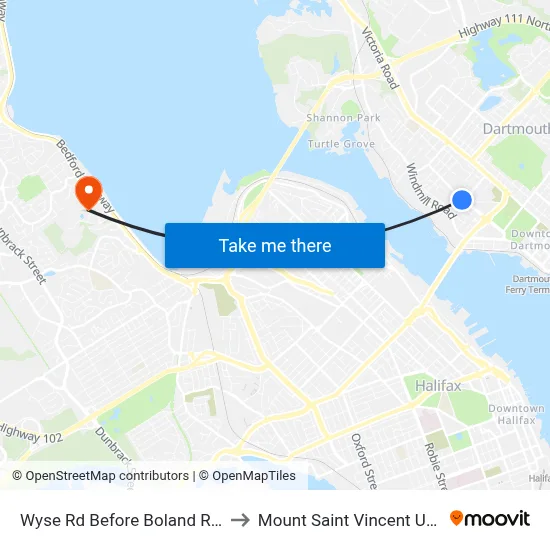 Wyse Rd Before Boland Rd (8621) to Mount Saint Vincent University map