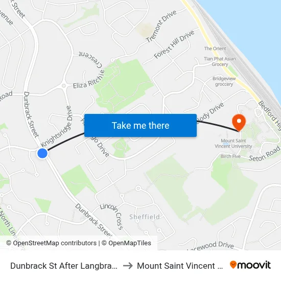 Dunbrack St After Langbrae Dr (6596) to Mount Saint Vincent University map