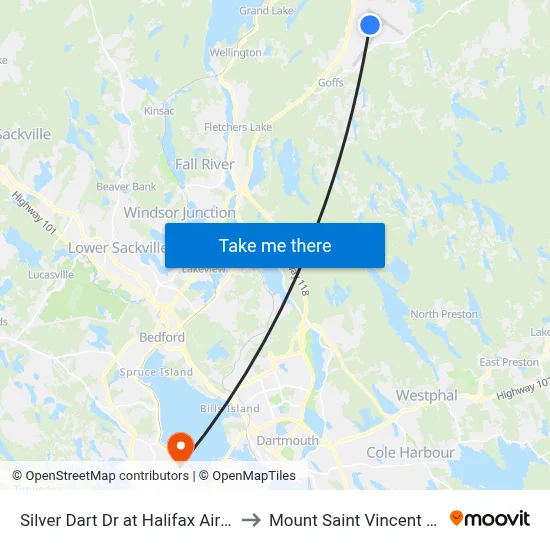 Silver Dart Dr at Halifax Airport (8695) to Mount Saint Vincent University map