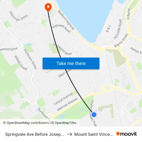 Springvale Ave Before Joseph Howe Dr (8344) to Mount Saint Vincent University map