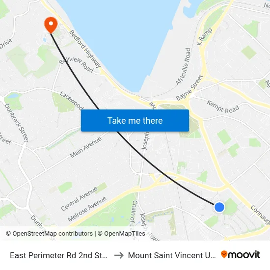 East Perimeter Rd 2nd Stop (6618) to Mount Saint Vincent University map