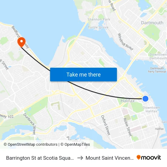 Barrington St at Scotia Square Bay 4 (6108) to Mount Saint Vincent University map