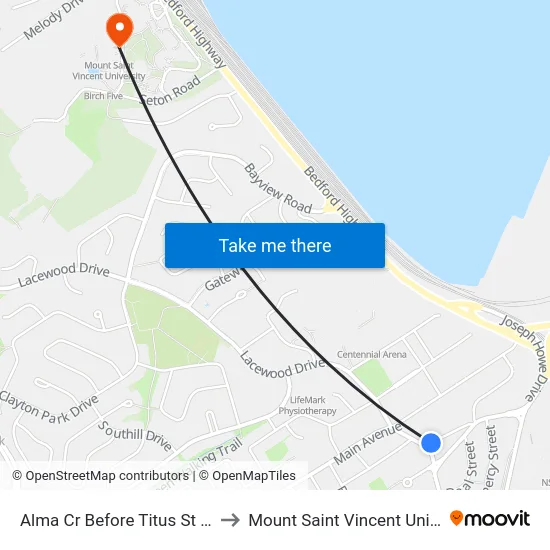 Alma Cr Before Titus St (6032) to Mount Saint Vincent University map