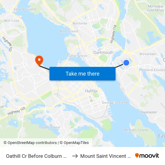 Oathill Cr Before Colburn Walk (7384) to Mount Saint Vincent University map