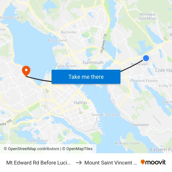 Mt Edward Rd Before Lucien Dr (7257) to Mount Saint Vincent University map