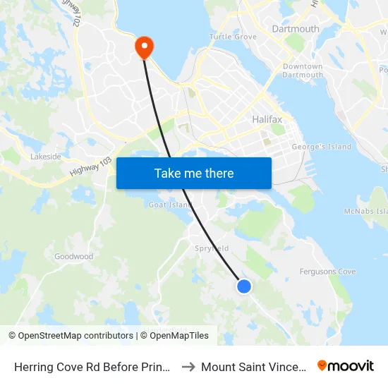 Herring Cove Rd Before Princeton Ave (6855) to Mount Saint Vincent University map