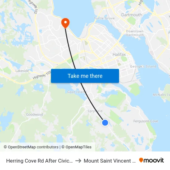 Herring Cove Rd After Civic 600 (6854) to Mount Saint Vincent University map
