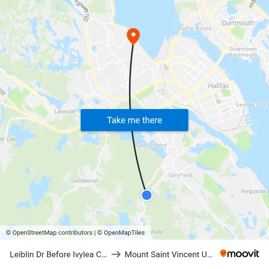 Leiblin Dr Before Ivylea Cr (7138) to Mount Saint Vincent University map