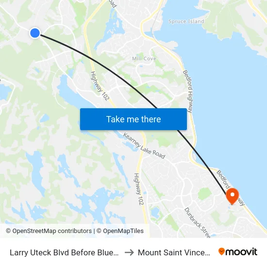 Larry Uteck Blvd Before Bluewater Rd (7014) to Mount Saint Vincent University map