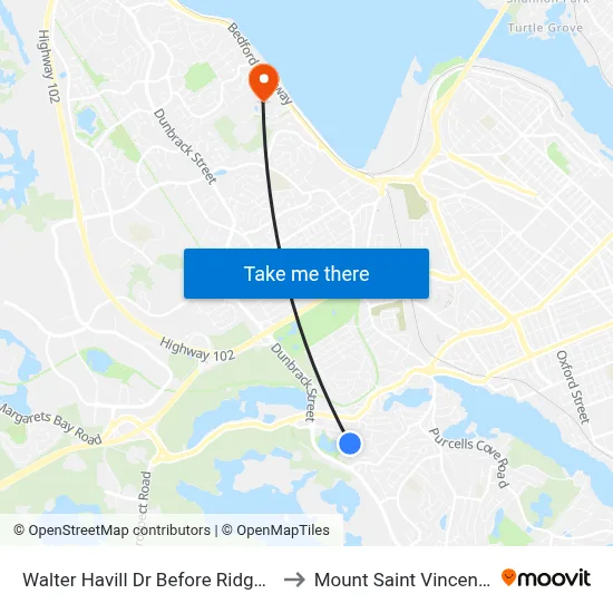 Walter Havill Dr Before Ridgepark Ln (8804) to Mount Saint Vincent University map