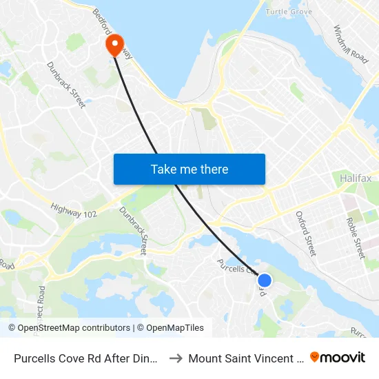 Purcells Cove Rd After Dingle Rd (8118) to Mount Saint Vincent University map
