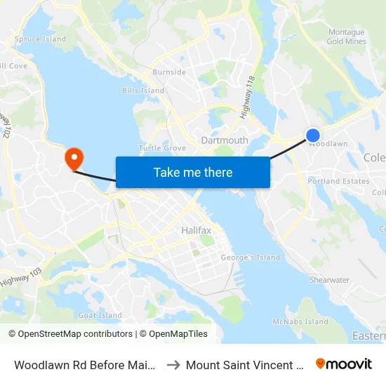 Woodlawn Rd Before Main St (8598) to Mount Saint Vincent University map