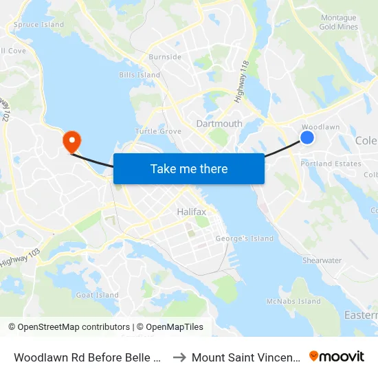 Woodlawn Rd Before Belle Vista Dr (8595) to Mount Saint Vincent University map