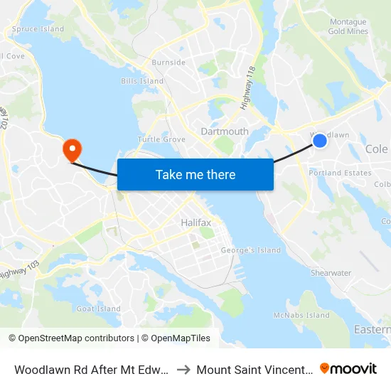Woodlawn Rd After Mt Edward Rd (8590) to Mount Saint Vincent University map