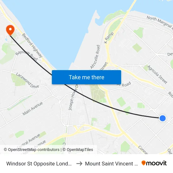 Windsor St Opposite London St (8572) to Mount Saint Vincent University map