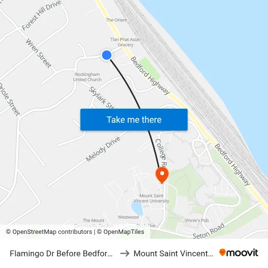 Flamingo Dr Before Bedford Hwy (6700) to Mount Saint Vincent University map