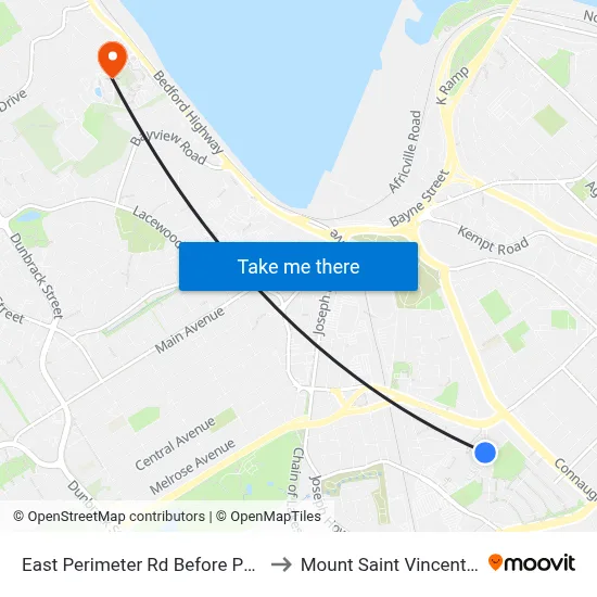 East Perimeter Rd Before Parkade (6620) to Mount Saint Vincent University map