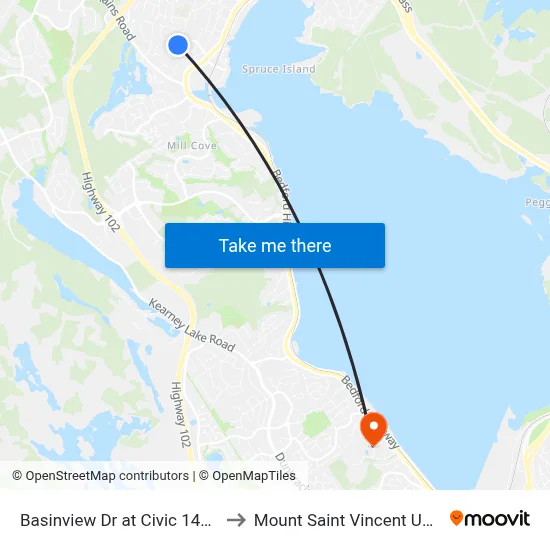 Basinview Dr at Civic 142 (6135) to Mount Saint Vincent University map