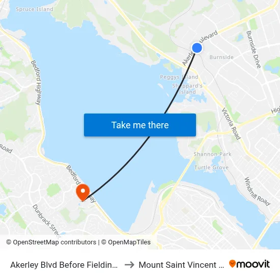 Akerley Blvd Before Fielding Ave (6009) to Mount Saint Vincent University map