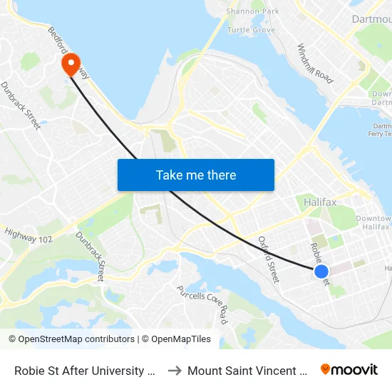 Robie St After University Ave (8188) to Mount Saint Vincent University map