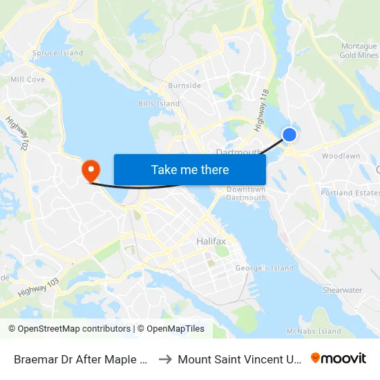 Braemar Dr After Maple Dr (6314) to Mount Saint Vincent University map