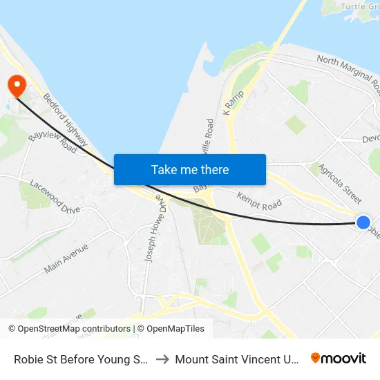 Robie St Before Young St (8218) to Mount Saint Vincent University map