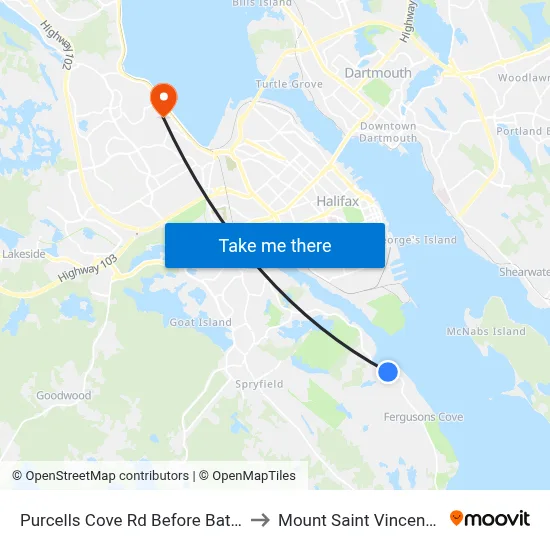 Purcells Cove Rd Before Battery Dr (8109) to Mount Saint Vincent University map