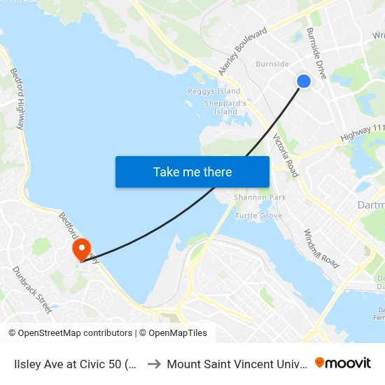 Ilsley Ave at Civic 50 (6950) to Mount Saint Vincent University map