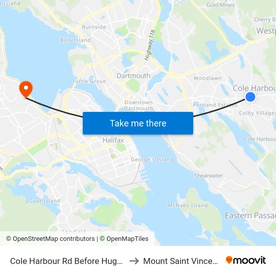 Cole Harbour Rd Before Hugh Allen Dr (6480) to Mount Saint Vincent University map