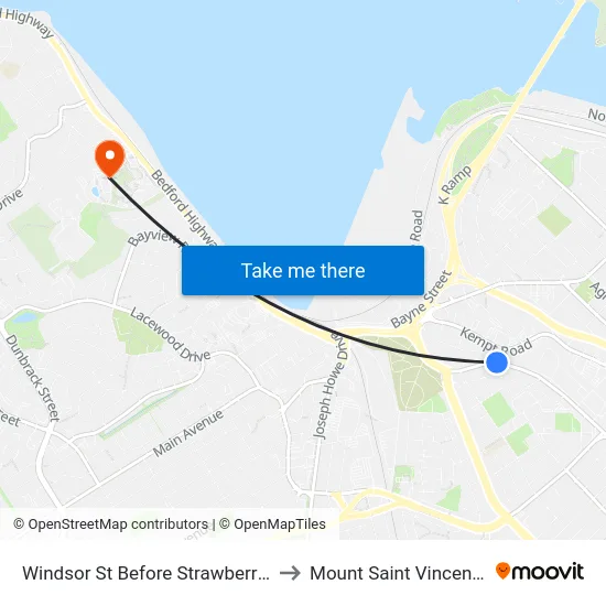 Windsor St Before Strawberry Hill St (8567) to Mount Saint Vincent University map