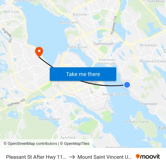 Pleasant St After Hwy 111 (7472) to Mount Saint Vincent University map