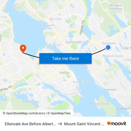 Ellenvale Ave Before Alberta St (6635) to Mount Saint Vincent University map