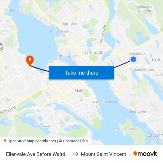Ellenvale Ave Before Waltdale Dr (6634) to Mount Saint Vincent University map