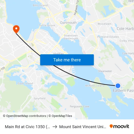 Main Rd at Civic 1350 (7500) to Mount Saint Vincent University map