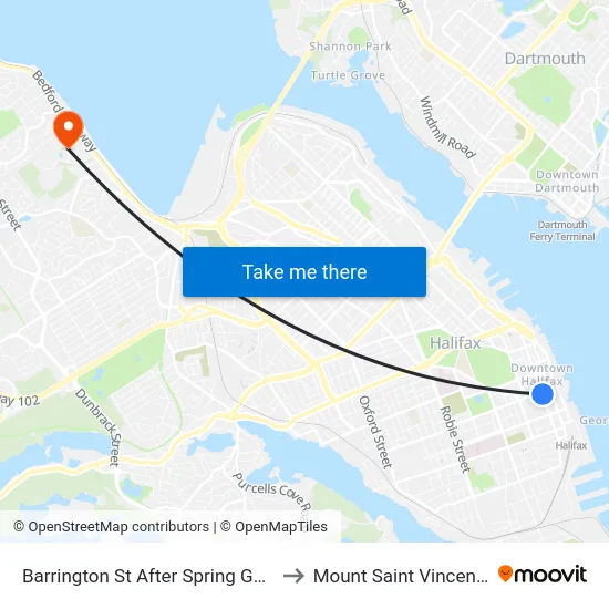 Barrington St After Spring Garden Rd (6124) to Mount Saint Vincent University map