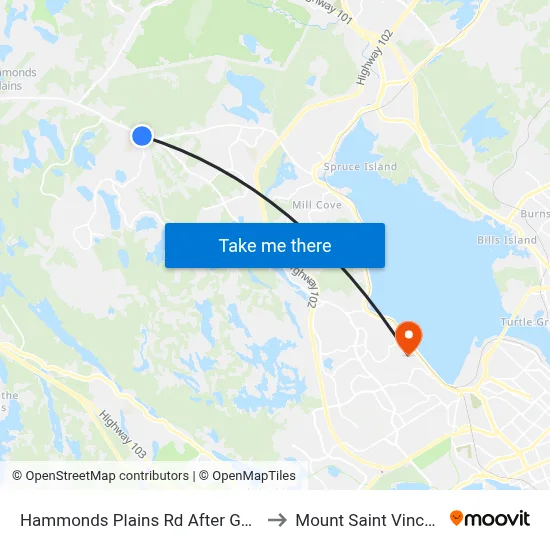 Hammonds Plains Rd After Gatehouse Run (6830) to Mount Saint Vincent University map