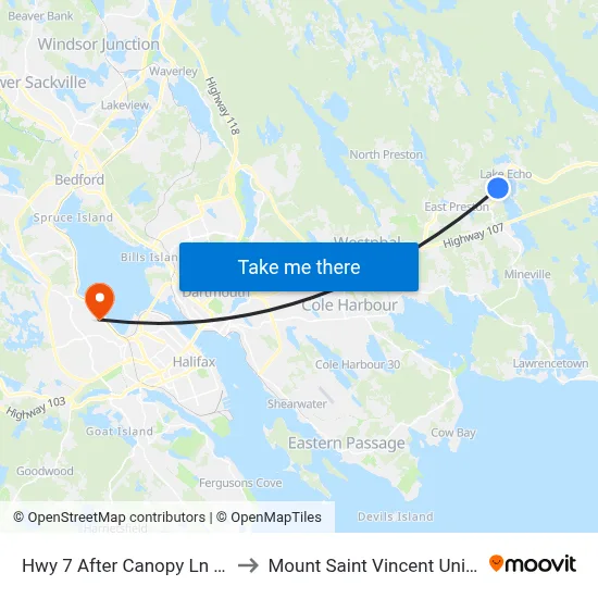 Hwy 7 After Canopy Ln (8776) to Mount Saint Vincent University map