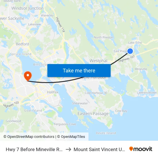 Hwy 7 Before Mineville Rd (8775) to Mount Saint Vincent University map