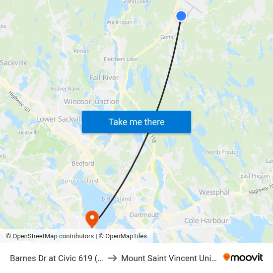 Barnes Dr at Civic 619 (9014) to Mount Saint Vincent University map