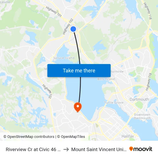 Riverview Cr at Civic 46 (8170) to Mount Saint Vincent University map