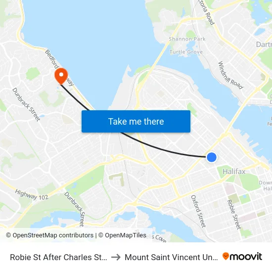 Robie St After Charles St (8178) to Mount Saint Vincent University map