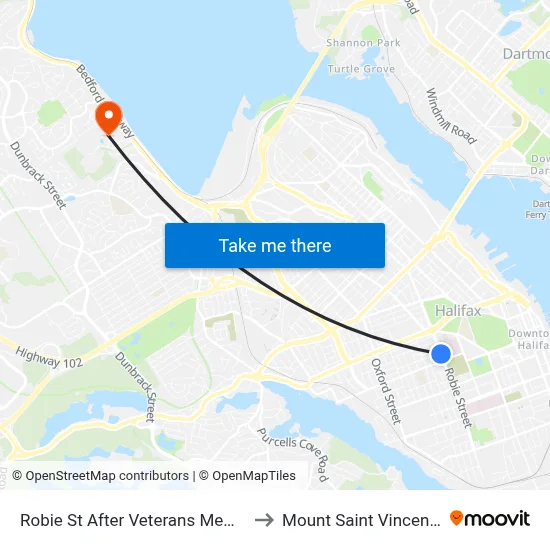 Robie St After Veterans Memorial Ln (8179) to Mount Saint Vincent University map