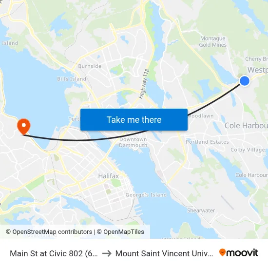 Main St at Civic 802 (6941) to Mount Saint Vincent University map