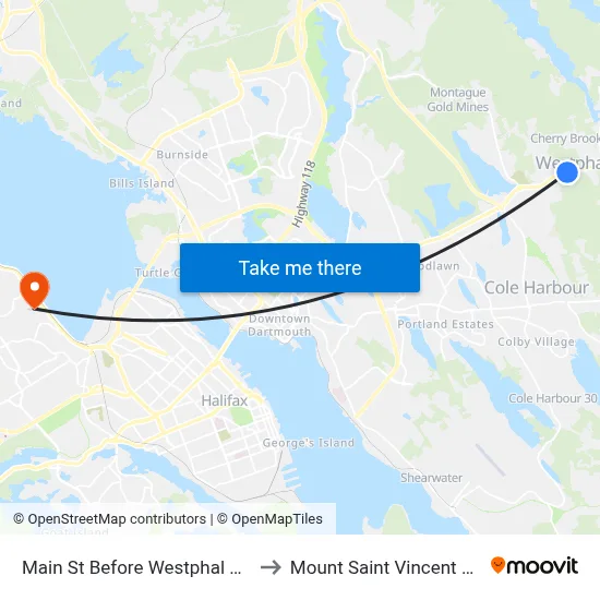 Main St Before Westphal Way (6945) to Mount Saint Vincent University map