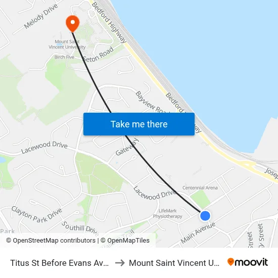 Titus St Before Evans Ave (8396) to Mount Saint Vincent University map