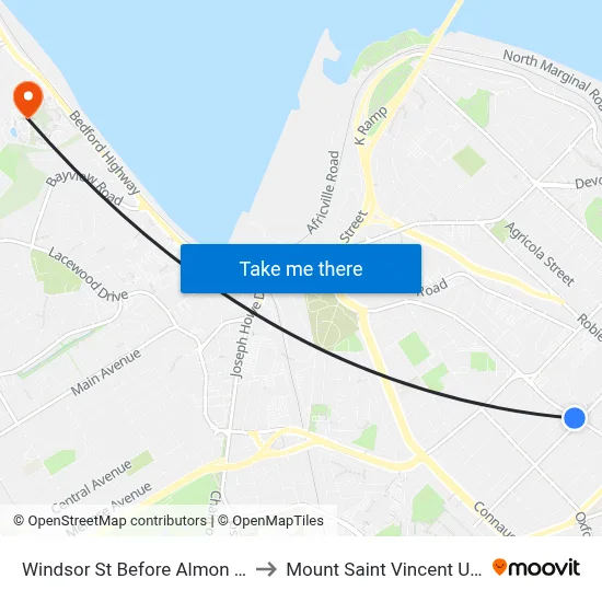 Windsor St Before Almon St (8557) to Mount Saint Vincent University map