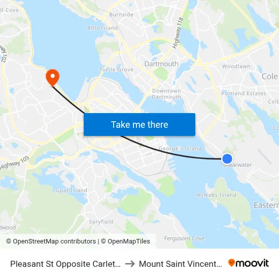 Pleasant St Opposite Carleton St (8004) to Mount Saint Vincent University map